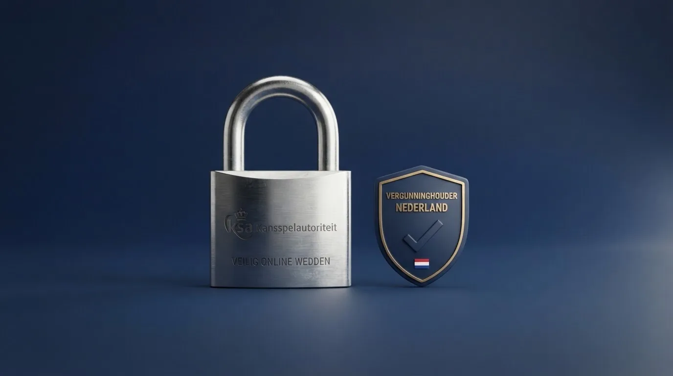 Een leeg voetbalstadion met lichtmasten bij schemering